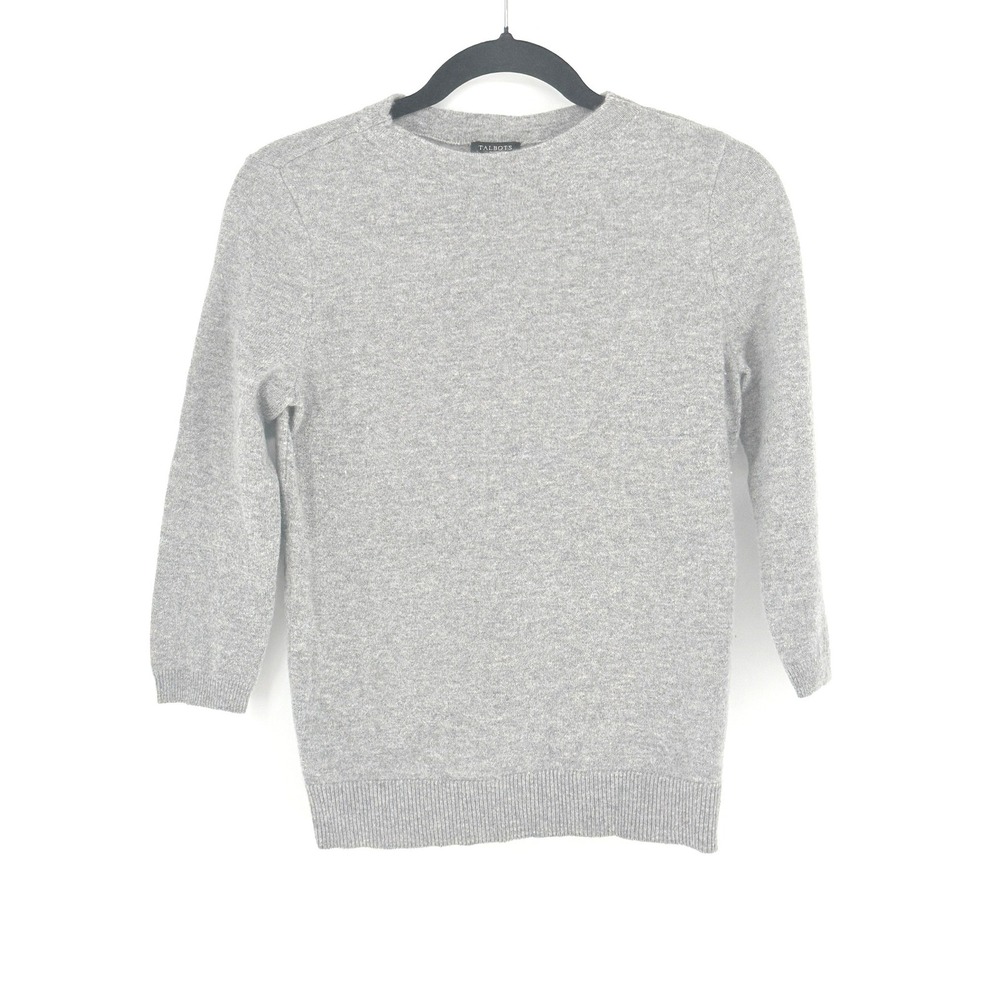Talbots Cashmere 3/4 Sleeve Sweater Gray Office Quiet Luxury Parisian Size SP
